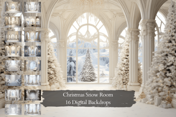 Christmas Snow Room Digital Backgrounds for Designers
