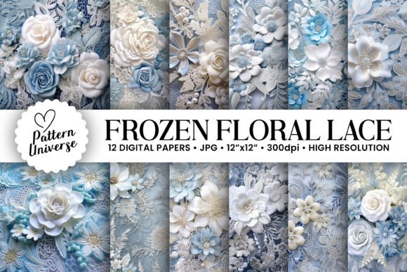 Enchanting Frozen Winter Floral Lace Backgrounds for Your Projects