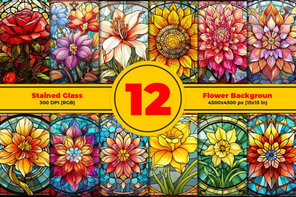 Flowers Stained Glass Backgrounds for Vibrant Projects