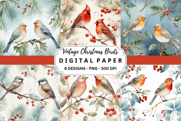 Timeless Holiday Art: Vintage Christmas Birds Backgrounds