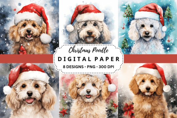 Watercolor Christmas Poodle Backgrounds: A Festive Design Asset