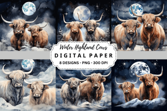 Winter Highland Cows Backgrounds: A Designer's Cozy Asset